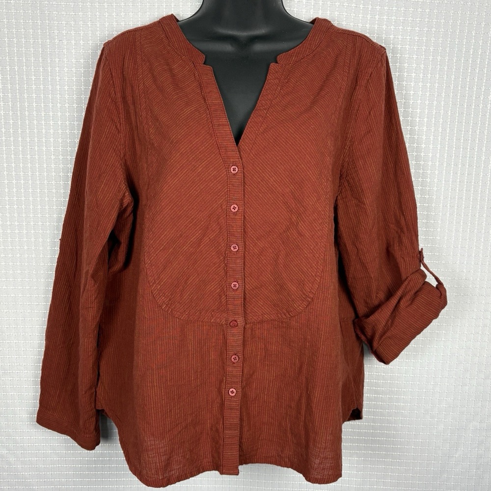 PrAna Organic Cotton Katya‎ Womens Large Roll Tab Sleeve Lightweight Comfy Loose